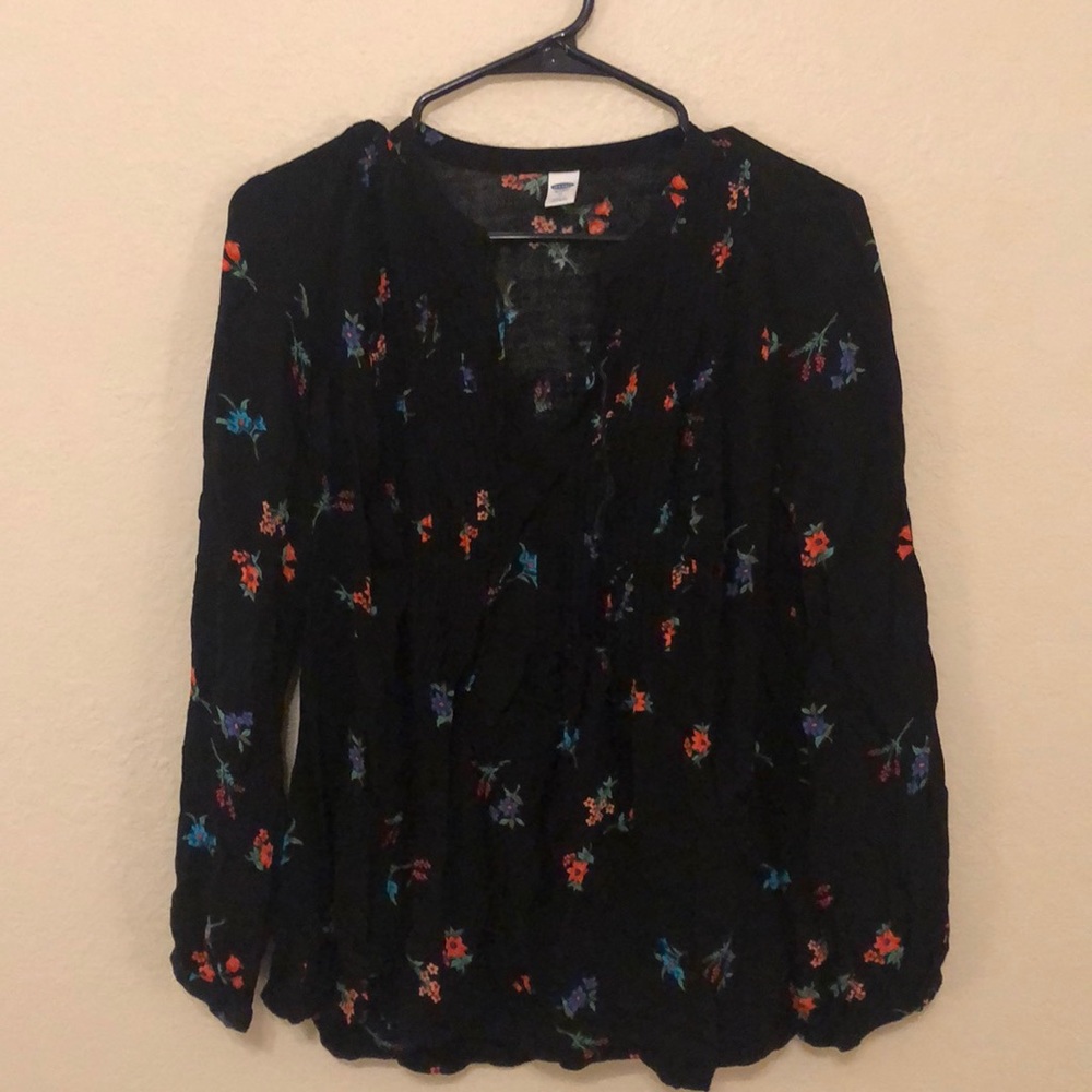 Black floral peasant blouse